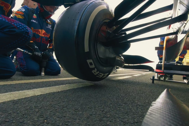 Minicam shoot from under front wing of Red Bull Racing F1 car